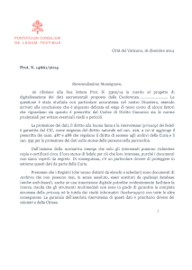 Città del Vaticano, 16 dicembre 2014 Reverendissimo Monsignore