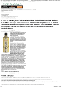 L`olio extra vergine d`oliva del Giubileo della Misericordia è italiano