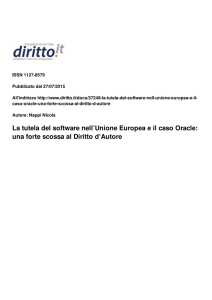 La tutela del software nell`Unione Europea e il caso Oracle
