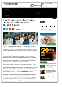 Ospedale di Terni, diretta mondiale per tre interventi