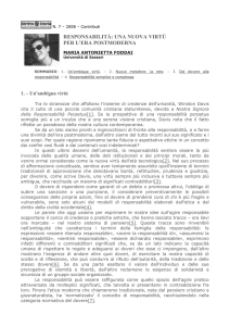 RESPONSABILITÀ: UNA NUOVA VIRTÙ PER L`ERA POSTMODERNA