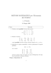 METODI MATEMATICI per l`Economia III TURNO