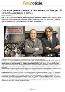 Concerto e presentazione di un libro sabato 16 a Forlì