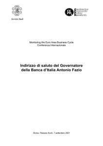 Indirizzo di saluto del Governatore della Banca d`Italia Antonio Fazio