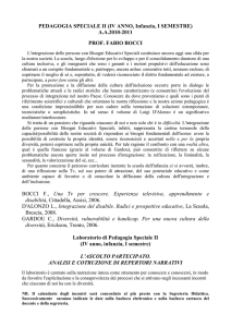 PEDAGOGIA SPECIALE II (IV ANNO, Infanzia, I SEMESTRE) A.A.