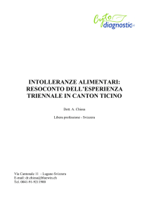 Intolleranze alimentari, resoconto dell`esperienza triennale in