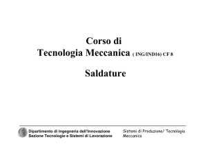 Corso di Tecnologia Meccanica ( ING/IND16) CF 8 Saldature