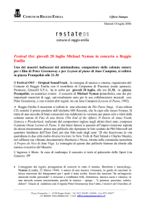 Festival Ost: giovedì 20 luglio Michael Nyman in concerto a Reggio
