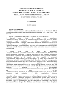 Lettere e Beni Culturali - Dipartimento di Studi Umanistici. Lettere