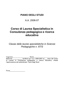 Corso di Laurea Specialistica in Consulenza pedagogica e