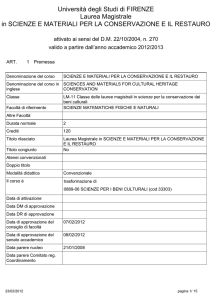 Università degli Studi di FIRENZE Laurea Magistrale in SCIENZE E