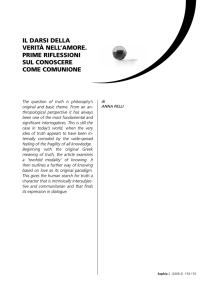 IL DARSI DELLA VERITà nELL`AMORE. PRIME RIFLESSIOnI SUL