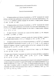 COMPLEMENTI DI ECONOMIA POLITICA prof. Claudio De Vincenti