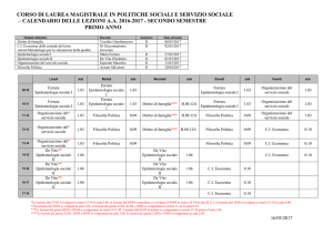 Politiche Sociali e servizio sociale Orario delle lezioni del II