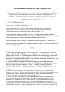 Decreto Ministeriale - Ministero della Sanità - 10 settembre 1998