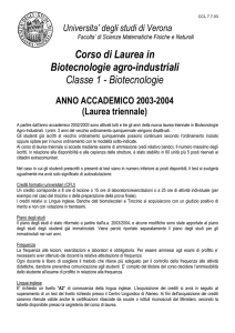 Corso di Laurea in Biotecnologie agro