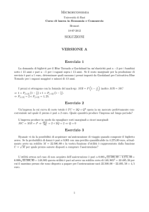 Microeconomia SOLUZIONI VERSIONE A Esercizio 1