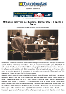 400 posti di lavoro nel turismo: Career Day il 5 aprile a Roma