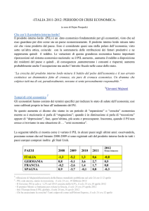ITALIA 2011-2012: PERIODO DI CRISI ECONOMICA