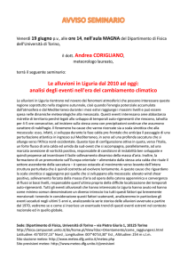 il dott. Andrea CORIGLIANO, Le alluvioni in Liguria dal 2010 ad oggi