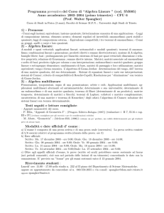 Programma preventivo del Corso di “Algebra Lineare ” (cod. SM005