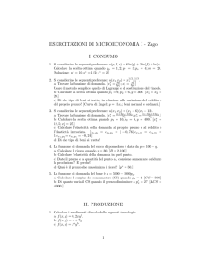 ESERCITAZIONI DI MICROECONOMIA I