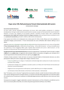 Expo 2015: CISL Reti promuove Forum Internazionale del Lavoro