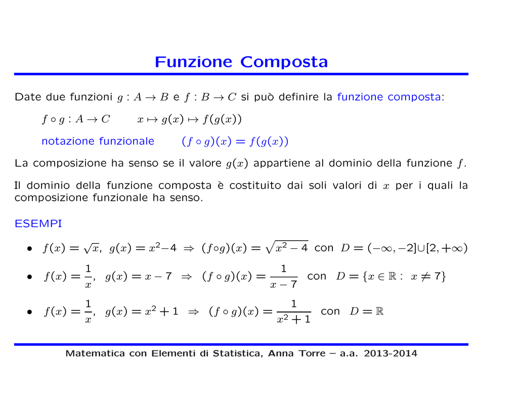 Funzione Composta E Inversa Dipartimento Di Matematica