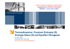 Termodinamica: Funzioni Entropia (S) Energia libera (G) ed Equilibri