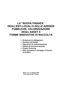 LA “NUOVA FINANZA” DEGLI ENTI LOCALI E DELLE AZIENDE