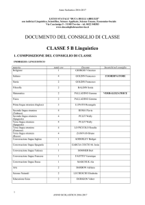 DOCUMENTO DEL CONSIGLIO DI CLASSE CLASSE 5 B Linguistico