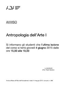 Antropologia dell`Arte I ropologia dell`Arte I ropologia dell`Arte I