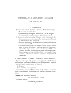 CRITTOGRAFIA E ARITMETICA MODULARE 1. Introduzione