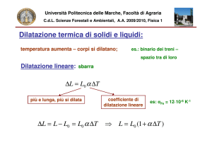 Dilatazione termica di solidi e liquidi: ) 1( T LL T LLLL A+ = ⇒ A =−=A