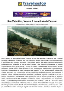 San Valentino, Verona è la capitale dell`amore
