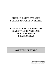 DECIMO RAPPORTO CISF SULLA FAMIGLIA IN ITALIA