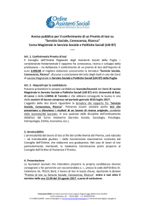 Avviso pubblico per il conferimento di un Premio di tesi su “Servizio