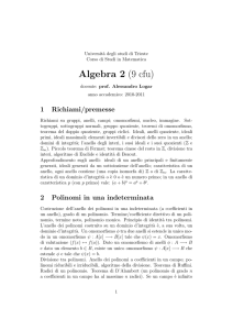 Algebra 2 (9 cfu) - Dipartimento di Matematica e Informatica