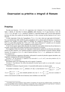 Osservazioni su Primitive ed Integrali di Riemann