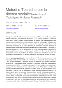 Metodi e tecniche ricerca sociale proff Quassoli Stefanizzi
