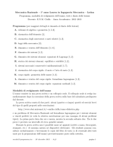 Meccanica Razionale – 2o anno Laurea in Ingegneria Meccanica