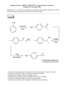 2) Sintetizzare l`1-ciclopropil-4-metilbenzene, utilizzando