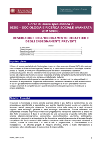 Corso di laurea specialistica in 05282 – SOCIOLOGIA E RICERCA