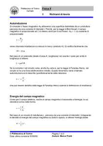 Fisica II 8 Richiami di teoria Autoinduzione Energia del campo