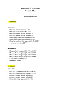 Laurea Magistrale in Matematica Università di Pisa CURRICULA