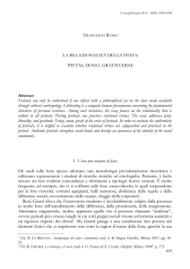 LA RELAZIONALITÀ DELLA FESTA: PIETAS, DONO, GRATITUDINE