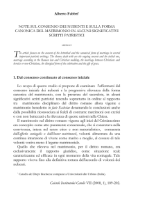 Alberto Fabbri* NOTE SUL CONSENSO DEI NUBENTI E SULLA