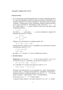 Geometria e Algebra (II), 17.12.12 Funzioni lineari 1. Cosi` come il