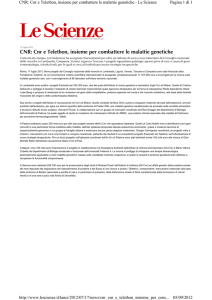 CNR: Cnr e Telethon, insieme per combattere le malattie genetiche