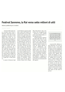 Festival Sanremo, la Rai verso sette milioni di utili